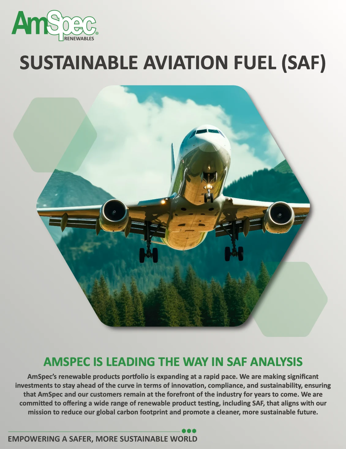 AmSpec flyer for sustainable aviation fuel.